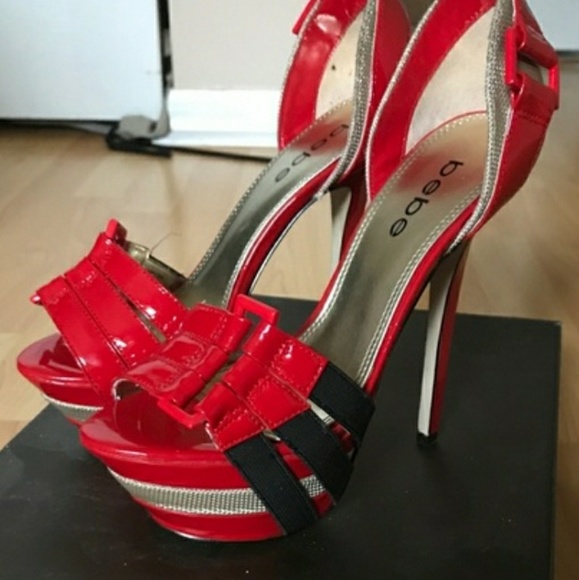 Bebe Belinda heels sz 10 Red, blk, and tan ❤💜🧡💛 - Picture 2 of 8